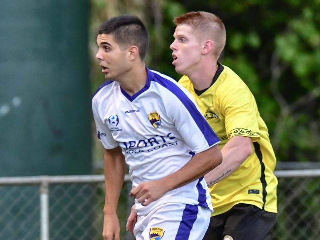 Cian Cuba (left) was among a number of Gold Coast United players who made their senior NPL debuts in Round 1. Picture: Andrew Shaw/VisibleFocus.com