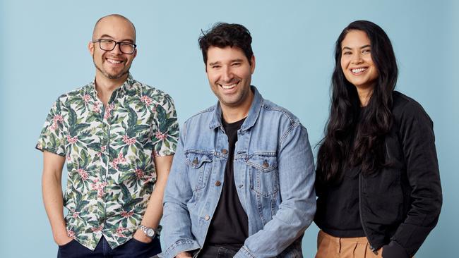 Canva co-founders Cameron Adams (l) Cliff Obrecht (C) and Melanie Perkins (r). Source: Supplied.