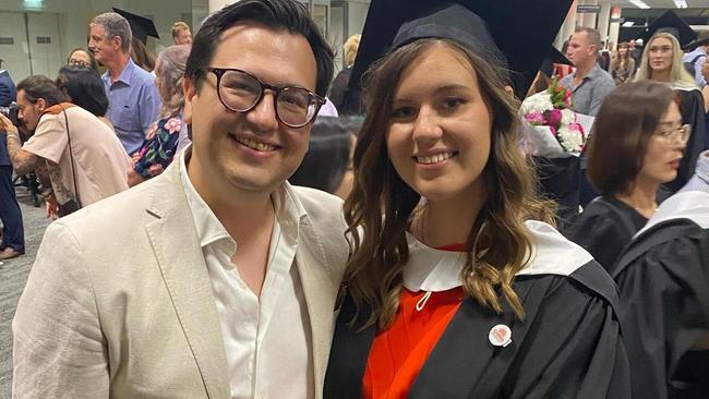 Her boyfriend David Sharaz shared that she had completed assignments for her degree while participating in the trial against Bruce Lehrmann. Picture Instagram