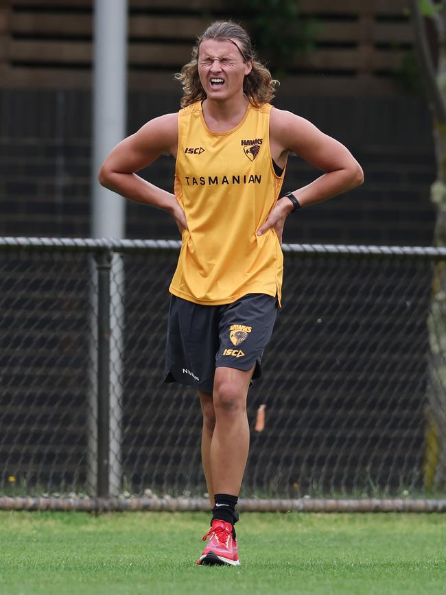 Jack Ginnivan feels the strain of some extra running during the pre-season. Picture: Michael Klein