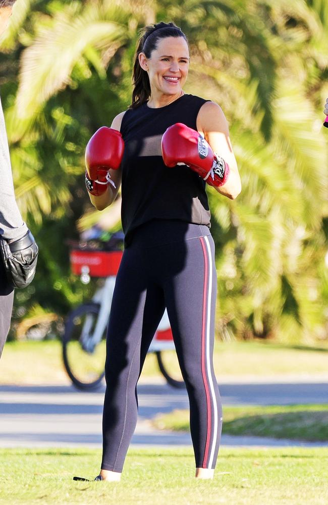 Actress Jennifer Garner was ready for box while filming a scene for the second season of ‘The Last Thing He Told Me’ in Los Angeles. Picture: Backgrid