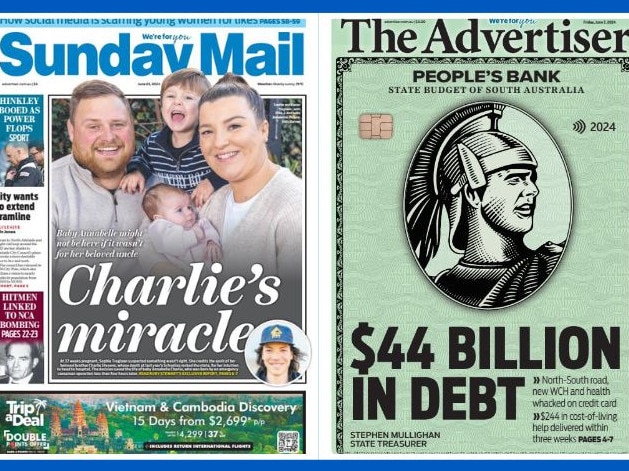 Selection of front pages from The Advertiser and Sunday Mail.