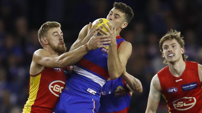 Josh Dunkley takes a tough pack mark against the Suns. Picture: Getty Images