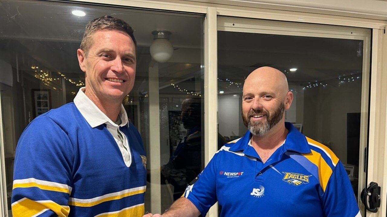 Elizabeth football director Tim Young (right) with new coach Matt Switala. Picture: Elizabeth Football Club