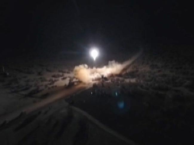 An image from footage obtained from the state-run Iran Press news agency on January 8, 2020 allegedly shows rockets launched from the Islamic republic against the US military base in Ein-al Asad in Iraq. Picture: Iran Press