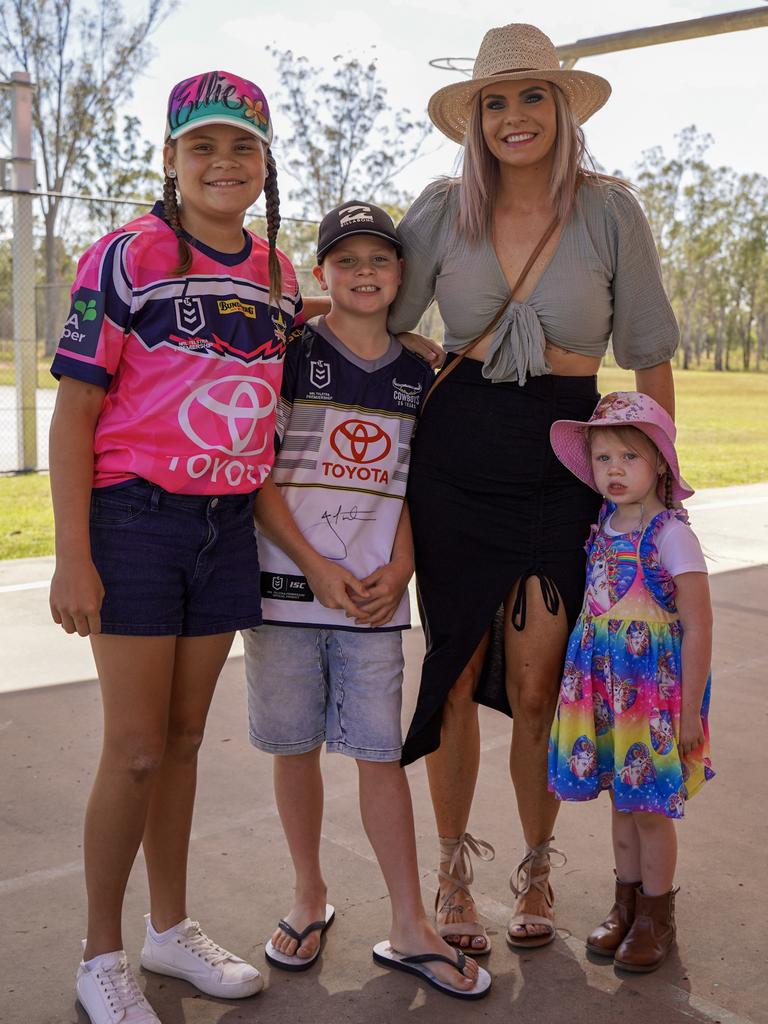 South Mackay mum Kylie Marsh with her children Ellie Marsh, 9, Braxton Marsh, 8, and Adelle, 4, at the 40th birthday celebrations of Coppabella State School. Picture: Ms Marsh's eldest children started their schooling at the Bowen Basin school. Heidi Petith