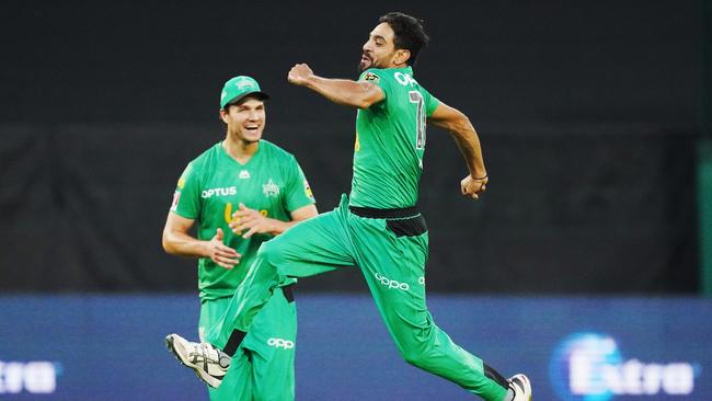 Haris Rauf celebrates his hat-trick. Picture: AAP