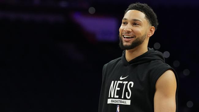 PHILADELPHIA, PA - NOVEMBER 22: Ben Simmons #10 of the Brooklyn Nets smiles prior to the game against the Philadelphia 76ers at the Wells Fargo Center on November 22, 2022 in Philadelphia, Pennsylvania. NOTE TO USER: User expressly acknowledges and agrees that, by downloading and or using this photograph, User is consenting to the terms and conditions of the Getty Images License Agreement. (Photo by Mitchell Leff/Getty Images)