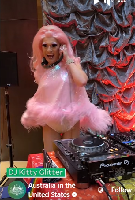 DJ Kitty Glitter spun the decks. Picture: Screenshot from Australia in the United States Facebook reel