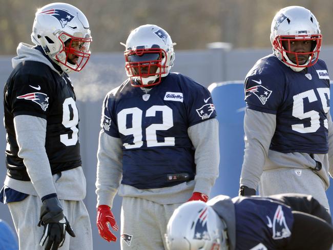 James Harrison (92) has already hit the practice field in New England. (AP Photo/Bill Sikes)