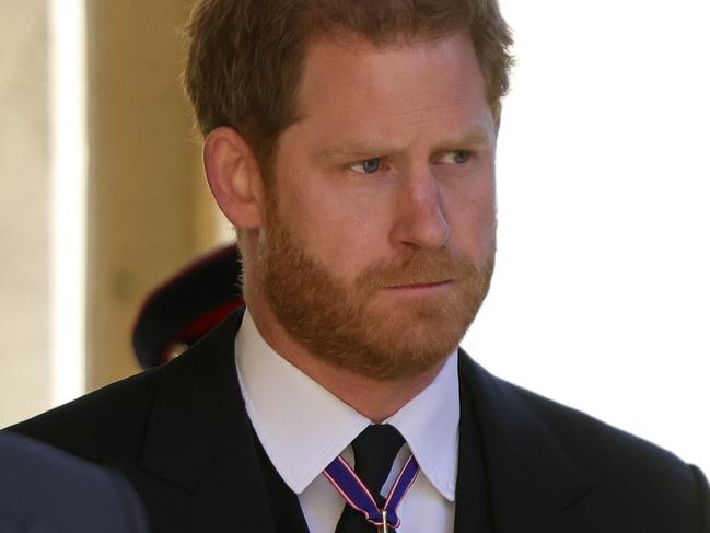 Prince Harry, Duke of Sussex during the funeral of Prince Philip, Duke of Edinburgh at Windsor Castle. Picture: Jackson/WPA Pool/Getty Images