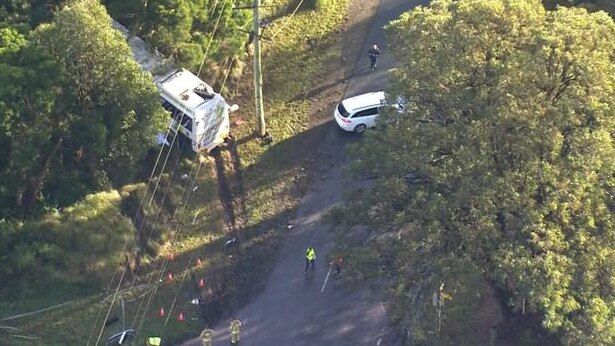 A bus driver has been killed after his vehicle collided with an unmarked NSW Police car in Sydney’s north west on Tuesday morning. Picture: Seven