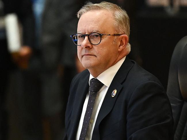 Australia's Prime Minister Anthony Albanese addresses the 4th ASEAN-Australia Summit during the 44th and 45th Association of Southeast Asian Nations (ASEAN) Summits in Vientiane on October 10, 2024. (Photo by NHAC NGUYEN / AFP)