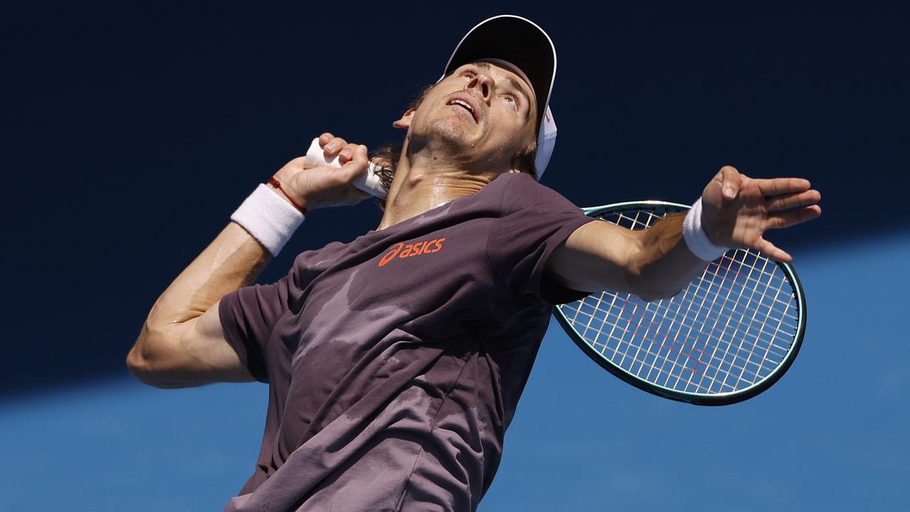 Alex de Minaur prepares for his first-round clash with Botic van de Zandschulp at Melbourne Park on Friday. Picture: Daniel Pockett / Getty Images