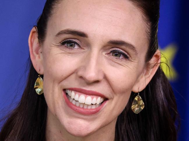 New Zealand Prime Minister Jacinda Ardern reacts as she gives a press conference with European Commission President after a meeting at EU headquarters in Brussels, on June 30, 2022. (Photo by Kenzo TRIBOUILLARD / AFP)