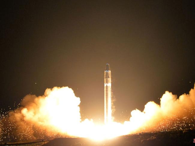 The launch of the Hwasong-15 missile, which is capable of reaching all parts of the US. Picture: AFP/Korean Central News Agency/Korea News Service