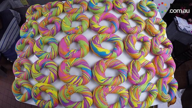 Eating Rainbow Bagels in Brooklyn