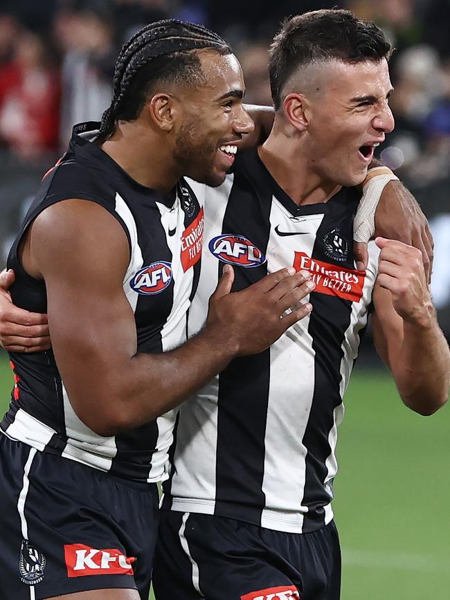 Magpies young guns Isaac Quaynor and Nick Daicos. Picture: Michael Klein