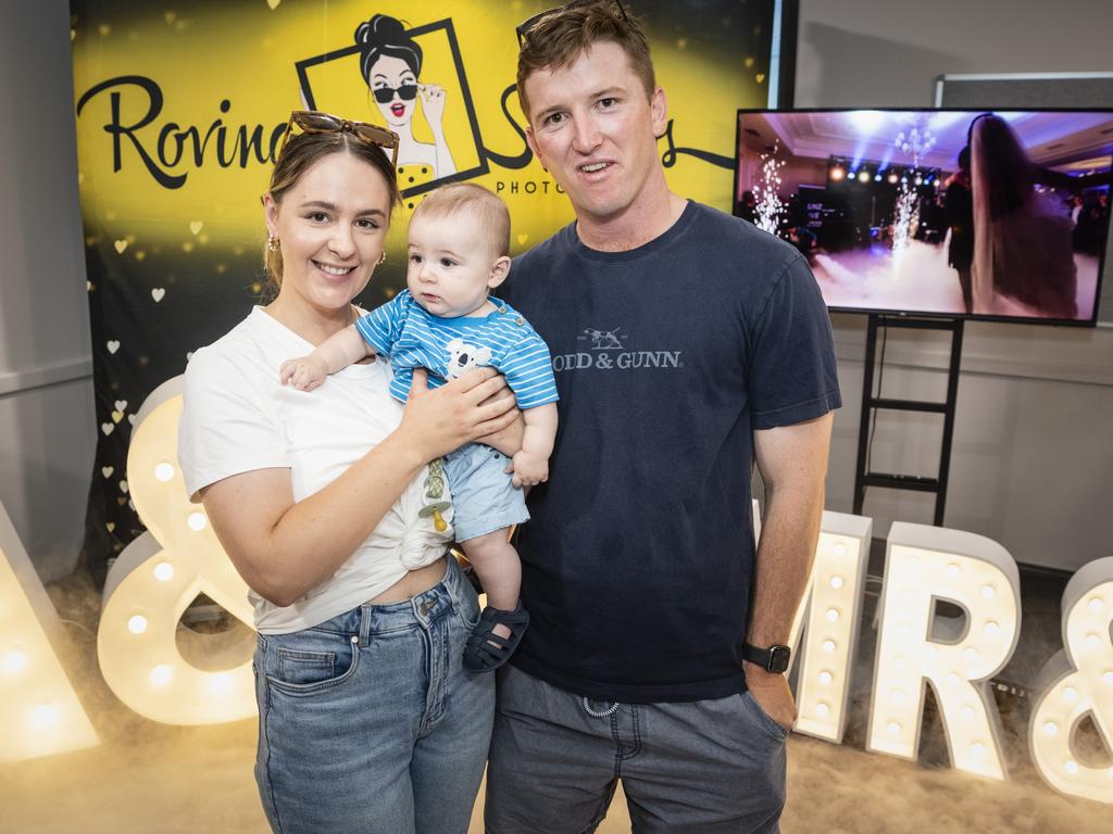 In the smoke from the Roving Studios stall are Libby Jocumsen and Alex Kahler with their son Alfie Kahler at Toowoomba's Wedding Expo hosted by Highfields Cultural Centre, Sunday, January 21, 2024. Picture: Kevin Farmer