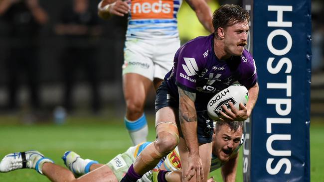 Storm five-eighth Cameron Munter returned from injury with a bang opening the scoring against the Titans at Sunshine Coast Stadium. Picture: Getty Images