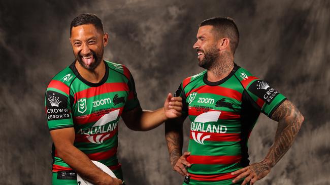 Marshall (left) marvelled at Adam Reynolds’ class at Souths and says Brisbane’s halfback recruit will lead the Broncos back into finals contention. Picture: Zak Simmonds