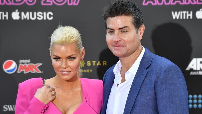 Sophie Monk and Stu Laundy at the Arias. Picture: AAP Image/Joel Carrett