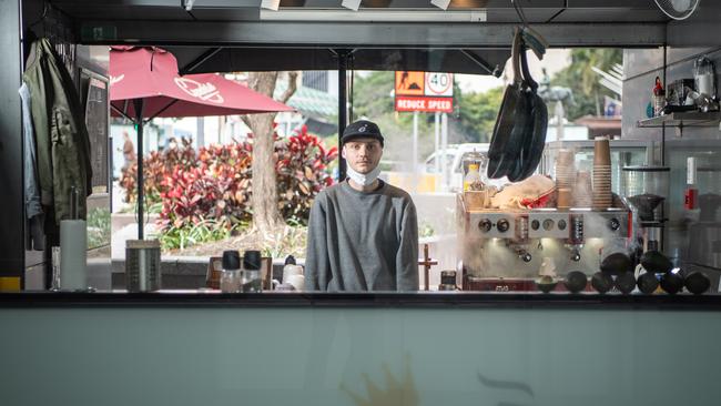 Covid masks in the city rule has seen more people stay at home affecting business owners like Jesse Sargent. Picture: Brad Fleet