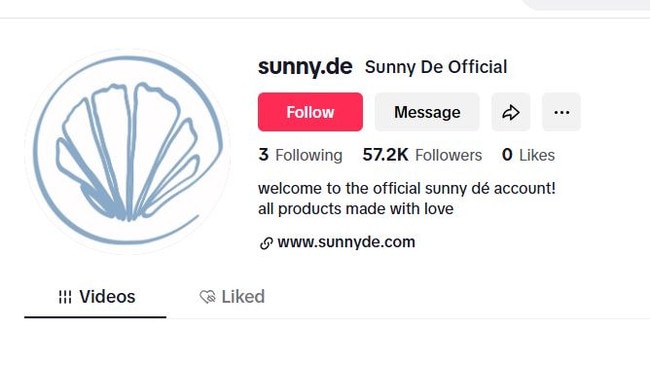 Despite not yet posting any content, the official Sunny De TikTok account has already garnered an impressive 57,200 followers. Photo: Tiktok.