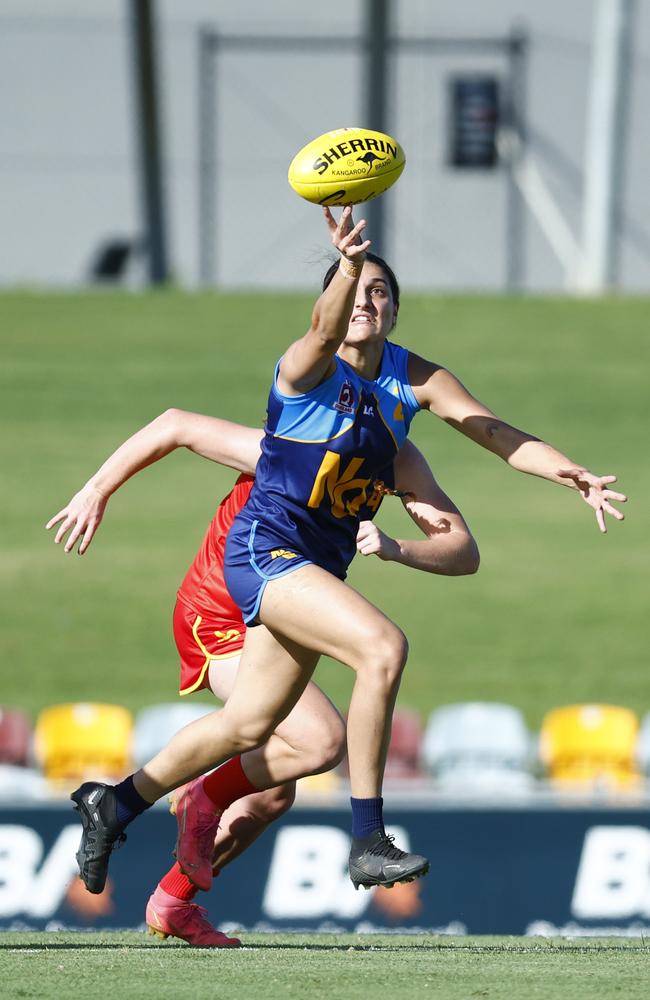 North Queensland's Mya Cozzuol reaches out in the AFL Queensland representative match between North Queensland and South Queensland, held at Cazalys Stadium, Westcourt. Picture: Brendan Radke