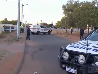 Police outside Carnarvon house where Cleo Smith was found. Picture: 9News