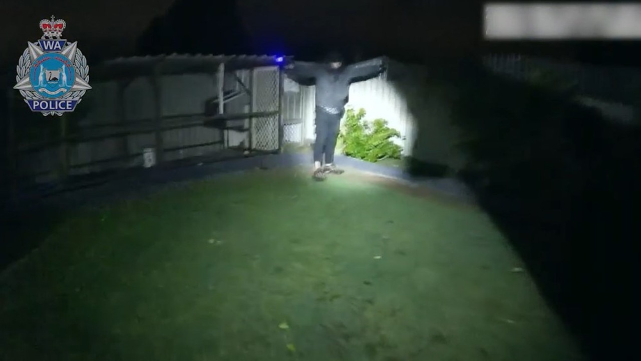 The officers corner a suspect in a backyard. Picture: WA Police