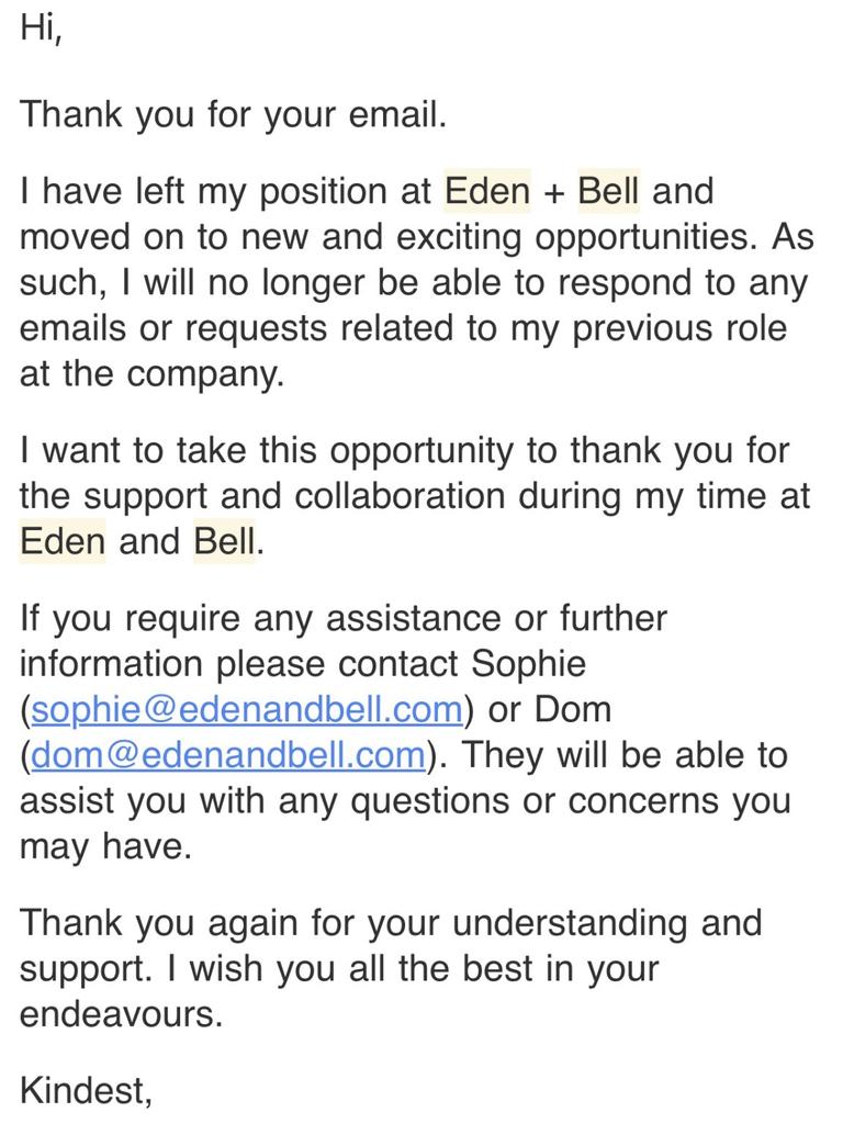 The bounce back email the couple received from two separate staff members.