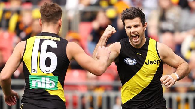 Trent Cotchin celebrates an early goal.