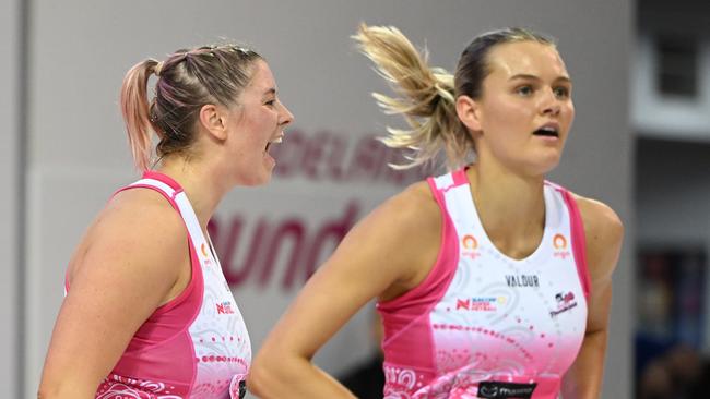 Eleanor Cardwell (left) was the hero once again for the TBirds. (Photo by Sue McKay/Getty Images)