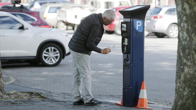 Motorists in Salamanca coming to terms with the new parking meters being rolled out around Hobart. Picture: MATHEW FARRELL