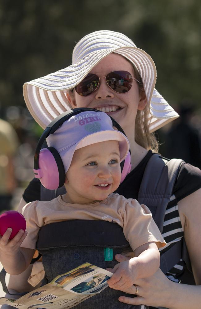 Ceri Hohner and her daughter Zoe on day 3 of the Pacific Airshow. Picture: Glenn Campbell