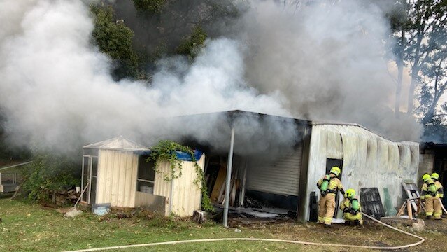 The fire at Houghlahans Creek Road, Pearces Creek, on Wednesday, June 9. Photo: NSW RFS Group Officer Michael Cooper