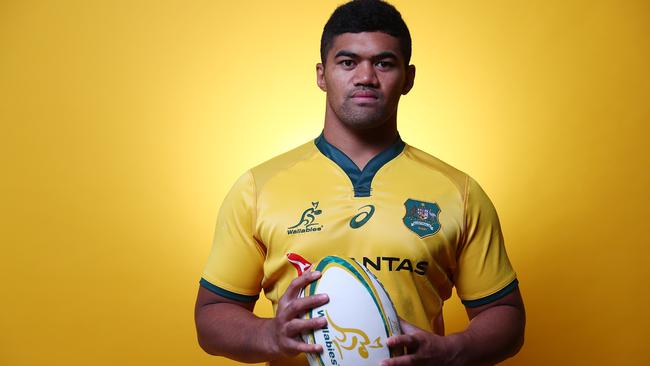 Jordan Uelese poses at a Wallabies headshot session.