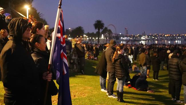 Anzac Day 2022 dawn service on Geelong waterfront. Picture: Alison Wynd