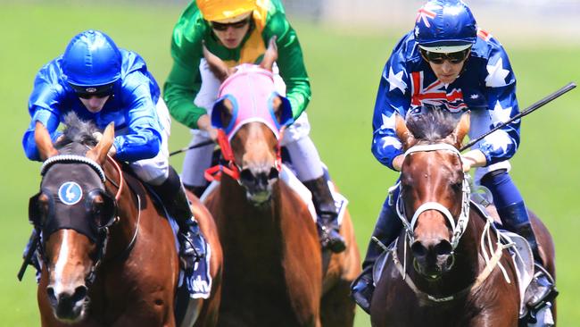 Chandana, right, looks ready to strike at Rosehill on Wednesday. Picture: Mark Evans