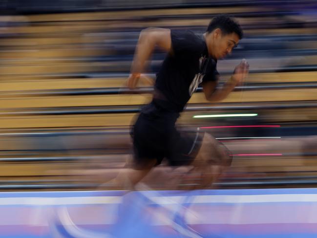 Adrian Cole strides out at last year’s AFL National Draft Combine at Melbourne Sports and Aquatic Centre.