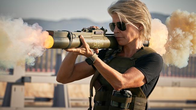 Linda Hamilton in a scene from the movie Terminator: Dark Fate. Supplied by Paramount Pictures.