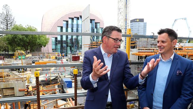 Premier Dan Andrews and Joel McGuinness, Chief Executive Officer at Geelong Performing Arts Centre overseeing works. Picture: Alison Wynd