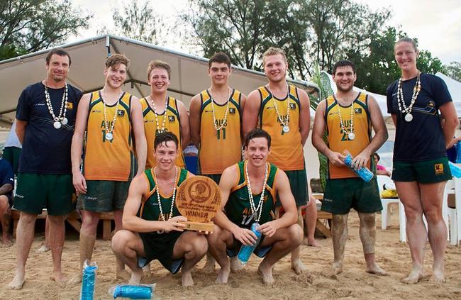 The boys under-17s junior Australian beach handball squad after its win. Picture: Supplied.