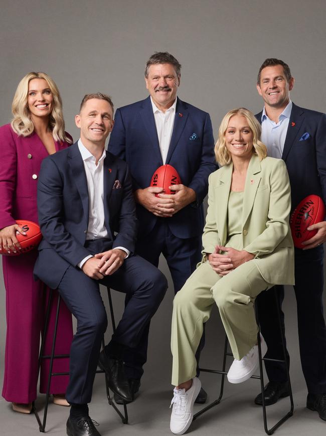 Abbey Holmes, Joel Selwood, Brian Taylor, Erin Phillips and Luke Hodge. Picture: Channel 7/Supplied