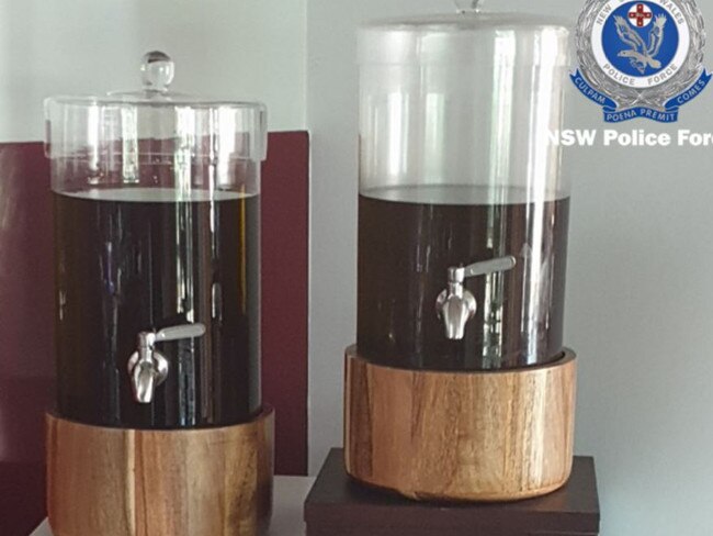 An estimated eight litres of cannabis oil was shown to police.