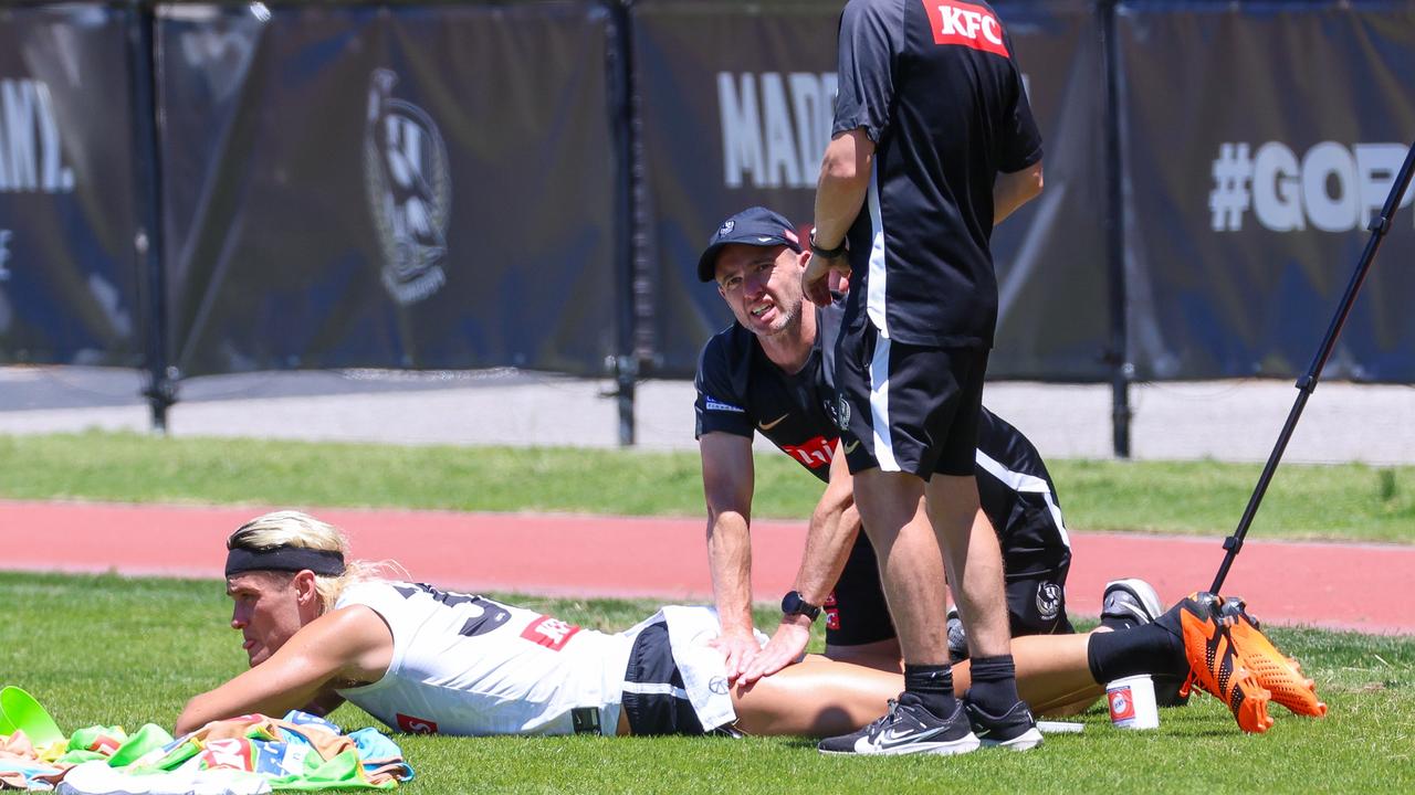 Darcy Moore gets a rub down. Picture: Brendan Beckett