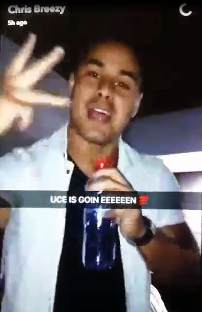 Jarryd hayne in a snapchat video with Ex-Titan player Chris Bloomfield.