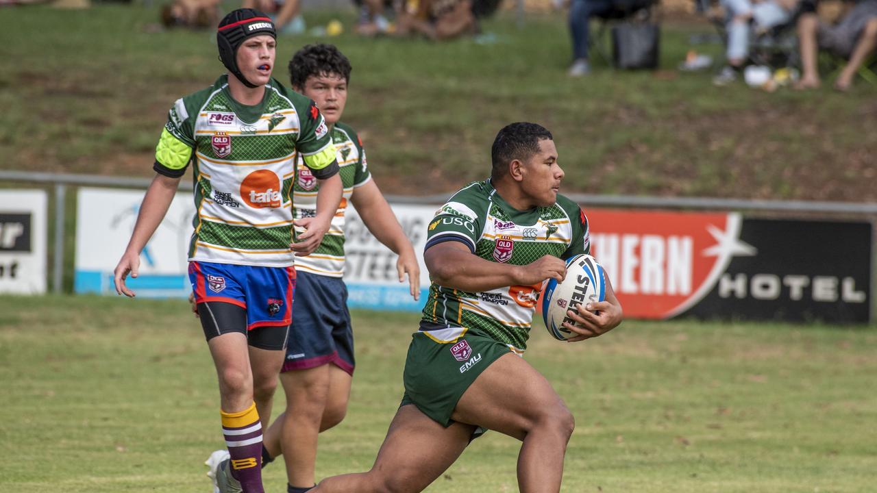 Josiah Pahulu of Ipswich SHS pictured here on tbe move for the Jets in the Mal Meninga Cup this season. Picture: Nev Madsen