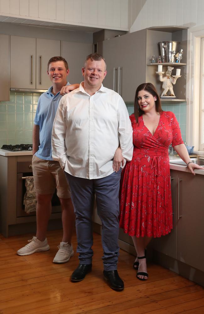 Shannon Kellam at home with his wife Clare and his son Lachlan. Photographer: Liam Kidston.